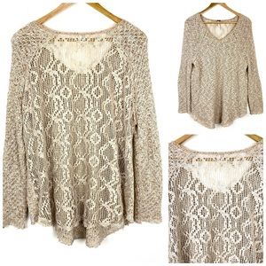 Free People Lace Crotched Knit Top Sweater Size S